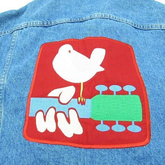 Vintage 1994 Woodstock Denim Jacket Star Gear Jean Size Large Blue Concert Patch - Picture 3 of 9